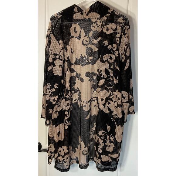 Susan Graver Sheer Open Front Black & Beige Kimono Plus 2X - Picture 2 of 5